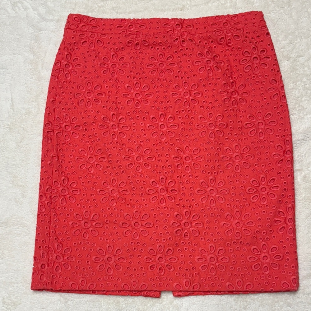 J. Crew Red Eyelet Pencil Skirt
